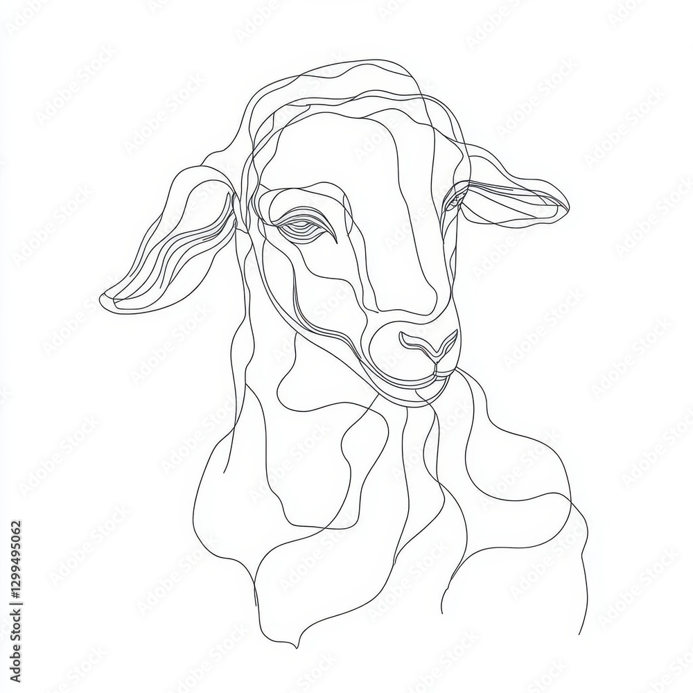Fototapeta premium Elegant Single Line Doodle Illustrating a Spiritual Christ Embracing a Gentle Lamb in a Minimalist, Hand-drawn Artistic Vision