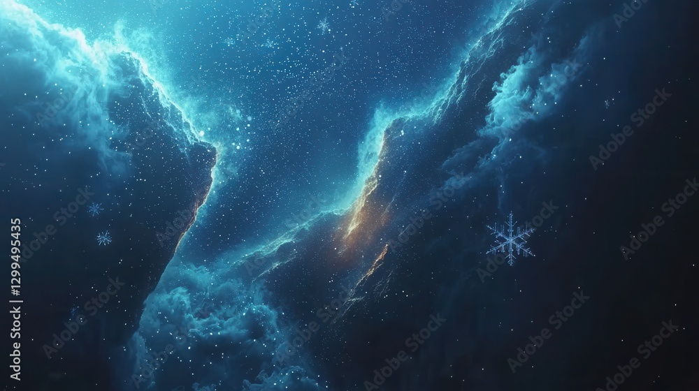 Obraz premium Nebula Galaxy with Winter Snowflakes Cosmic Sky Fantasy Art Concept