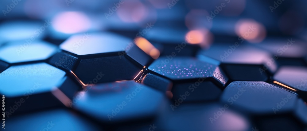 Obraz premium Abstract Hexagon Grid Pattern with Blue Lighting