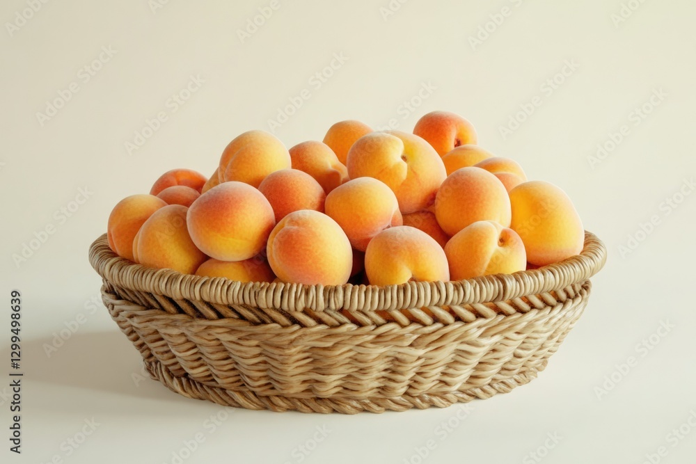 A wicker basket overflowing with ripe, juicy apricots, ready to be enjoyed. A wicker basket overflowing with ripe, juicy apricots, ready to be enjoyed.