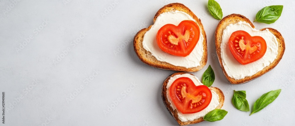 Heart-shaped sandwiches with tomatoes and cream cheese Heart-shaped sandwiches with tomatoes and cream cheese