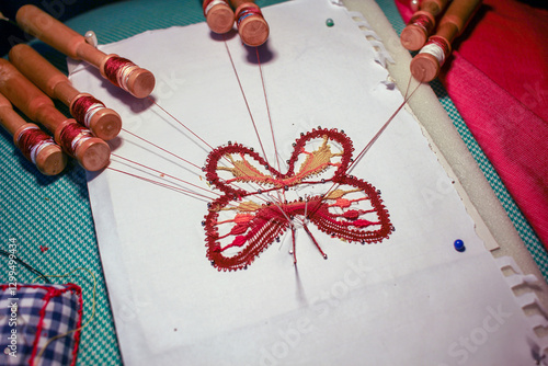 making a butterfly with bobbin lace