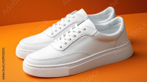 Wallpaper Mural Minimalist white sneakers with a low profile on an orange surface. Torontodigital.ca