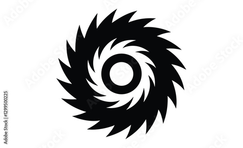 Circular saw blade silhouette, cutting tool icon, black vector illustration