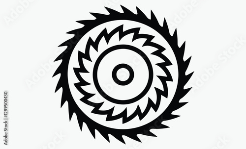 Circular saw blade silhouette, cutting tool icon, black vector illustration