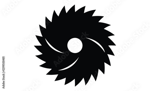 Circular saw blade silhouette, cutting tool icon, black vector illustration