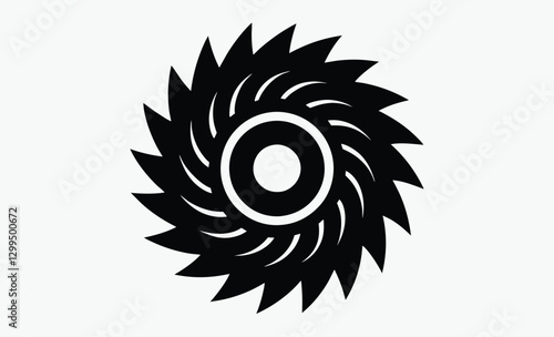 Circular saw blade silhouette, cutting tool icon, black vector illustration