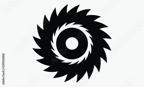 Circular saw blade silhouette, cutting tool icon, black vector illustration