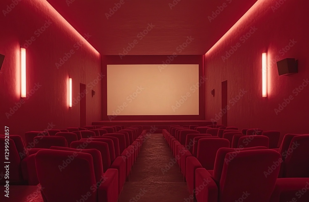 Fototapeta premium Empty Red Movie Theater with Blank Screen