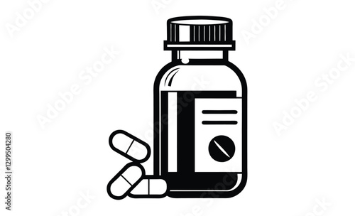 Medicine bottle silhouette, pills icon, pharmaceutical vector illustration