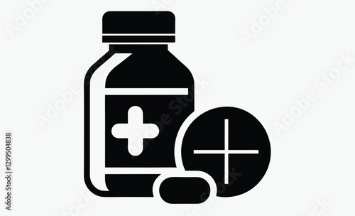 Medicine bottle silhouette, pills icon, pharmaceutical vector illustration