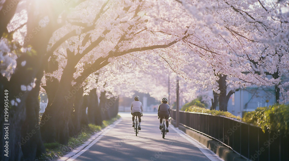 Cycling along the cherry blossom trees generated by AI Cycling along the cherry blossom trees generated by AI