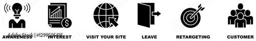 Remarketing banner web icon vector illustration concept with icon of awareness, interest, visit your site, leave, retargeting and customer
