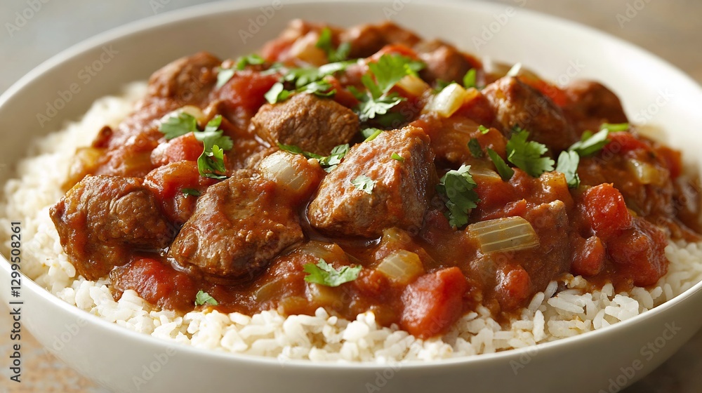 Hearty stew made meat or vegetables cooked in a fragrant gravy of tomatoes onions and spices often served with rice Hearty stew made meat or vegetables cooked in a fragrant gravy of tomatoes onions and spices often served with rice