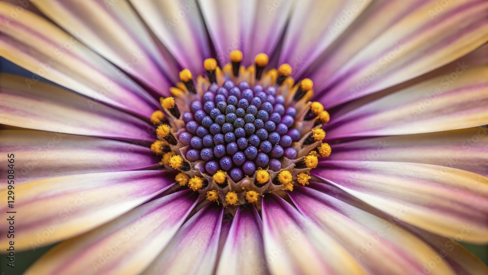 Obraz premium Vibrant close-up of purple and yellow flower, showcasing intricate petals and central pattern