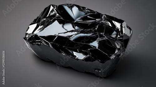 Compact black obsidian fragment with razor-sharp edges and glossy surface