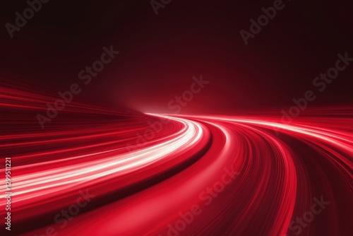 Red light trails curve into the distance