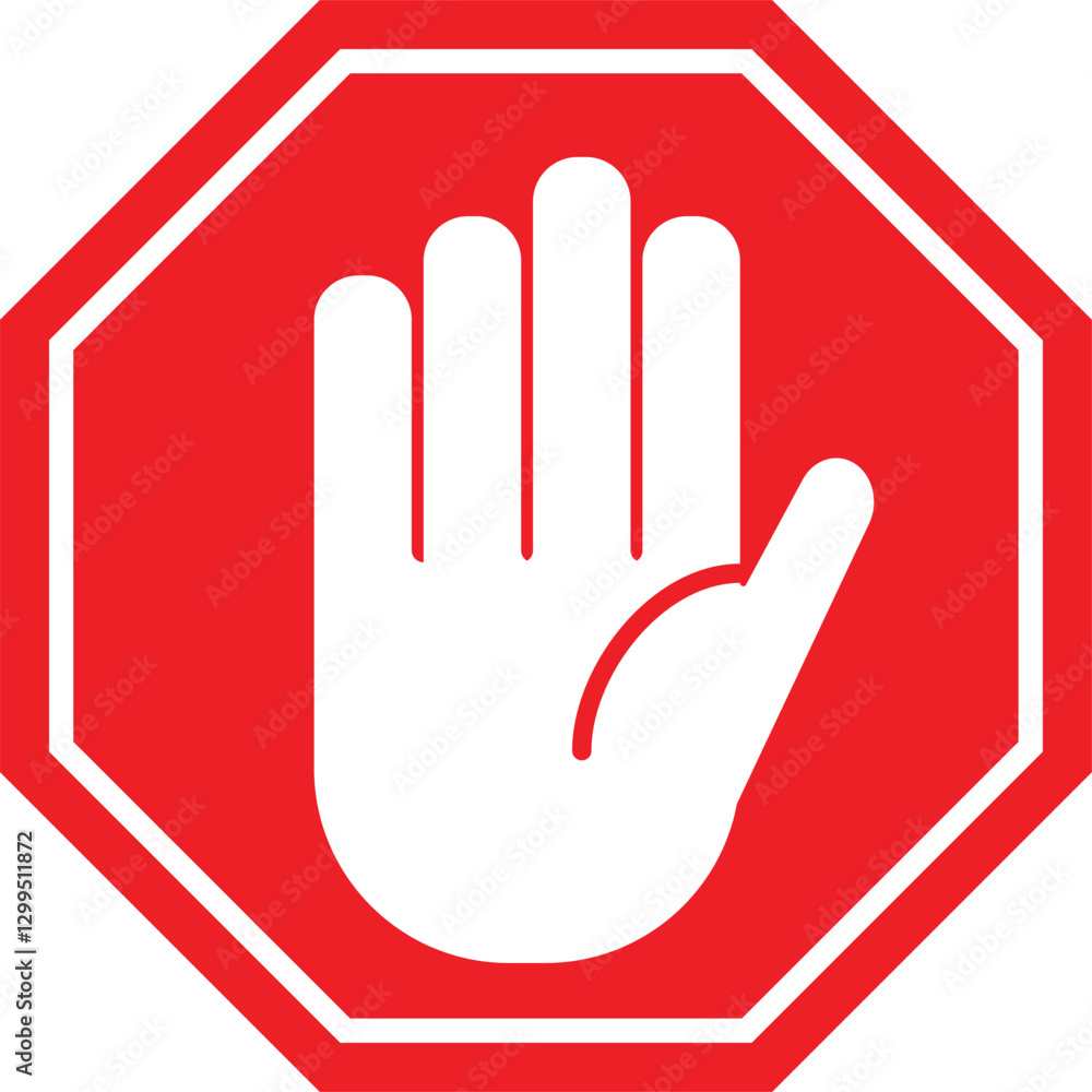 Obraz premium Red stop road sign icon, with hand symbol, isolated on white background . vector illustration 