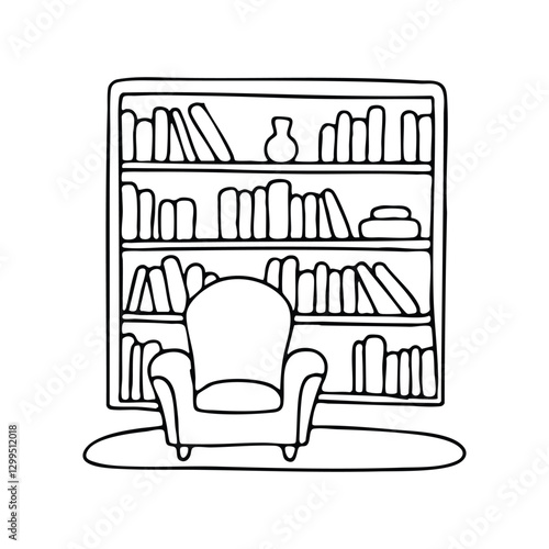 Cozy library corner with towering bookshelves and a reading chair