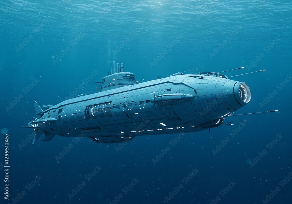 Futuristic Submarine Underwater Scene 3d Render Futuristic Submarine Underwater Scene 3d Render
