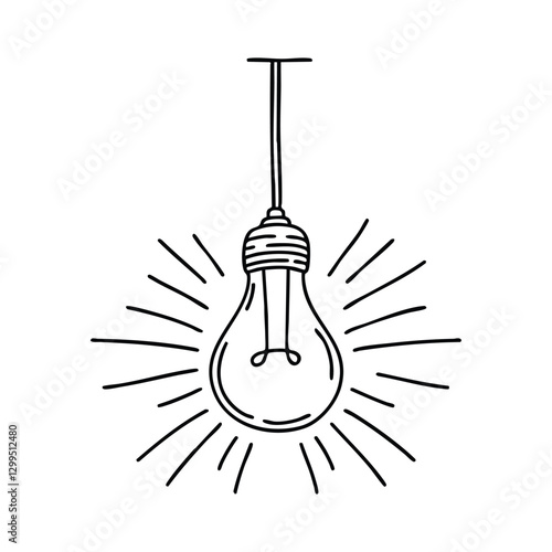 Glowing light bulb hanging from the ceiling with a simple cord