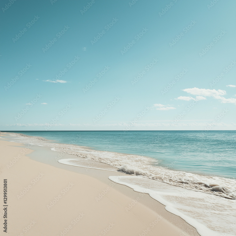 Fototapeta premium Serene beach scene with calm waves lapping gently on the shore.