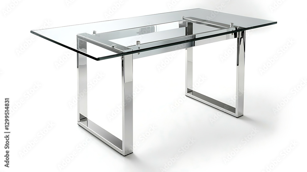 A glass table with a silver frame A glass table with a silver frame