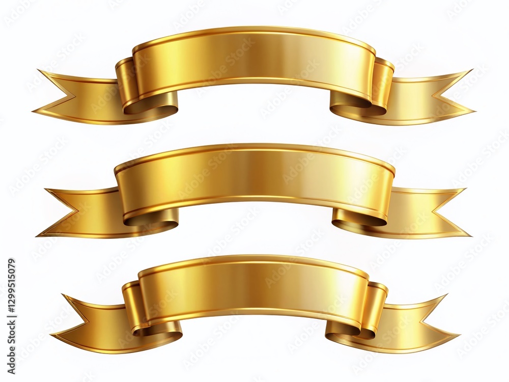 Elegant Gold Ribbon Banners: High-Resolution Stock Photo of Luxurious Gold Labels on White Background Elegant Gold Ribbon Banners: High-Resolution Stock Photo of Luxurious Gold Labels on White Background