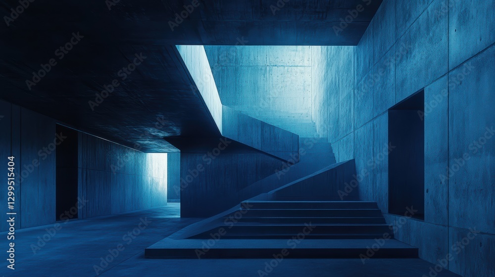 Fototapeta premium Abstract Concrete Stairwell in Blue