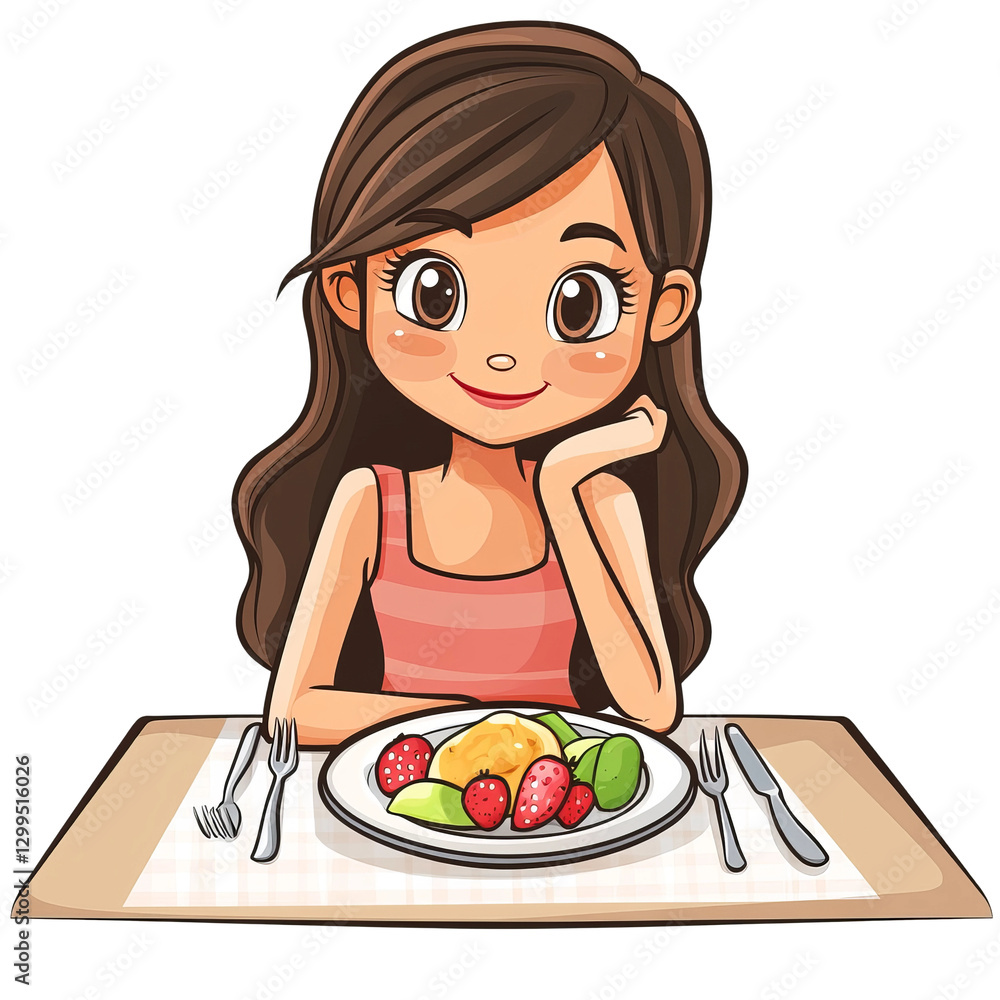 vector illustration of a young woman eating a salad vector illustration of a young woman eating a salad