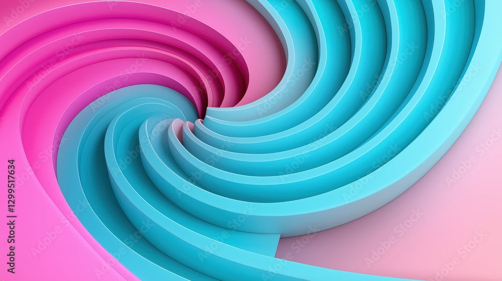 Obraz premium Dynamic swirling layers in soft pink and aqua tones abstract curves creating depth and movement in papercut style design