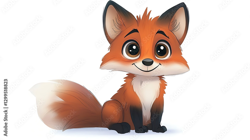 Fototapeta premium A cartoon fox is sitting on a white background with a smile on its face