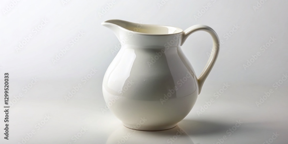Elegant White Ceramic Pitcher on Pristine White Background - Stock Photo Elegant White Ceramic Pitcher on Pristine White Background - Stock Photo