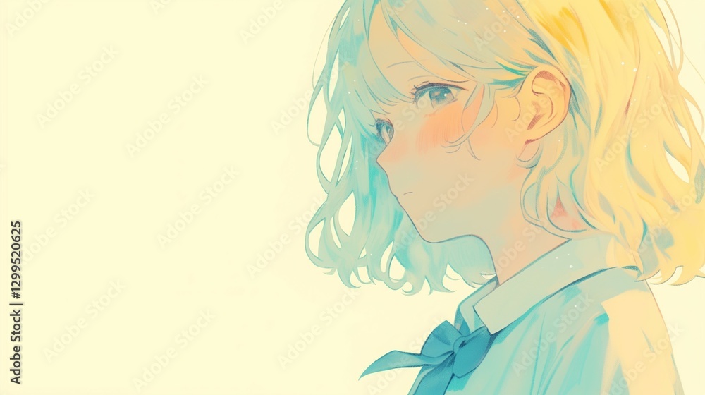 Delicate anime girl with short blonde hair in pastel tones Delicate anime girl with short blonde hair in pastel tones