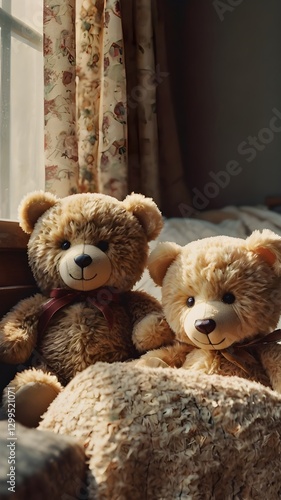 Soft plush teddy bears with a vintage filter