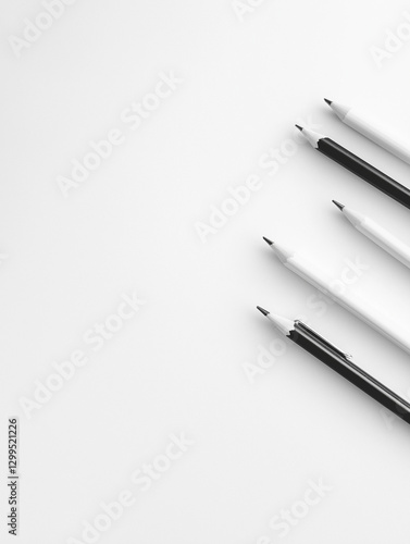 Wallpaper Mural Black and white pencils arranged on a white surface. Minimalist stationery. Torontodigital.ca