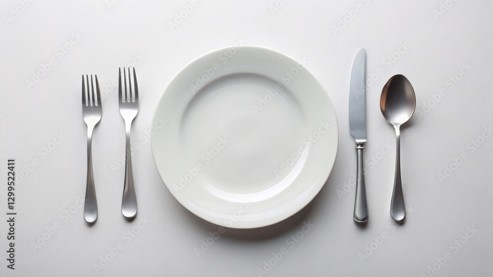 Empty Plate with Cutlery - Top View, Isolated White Background Stock Photo Empty Plate with Cutlery - Top View, Isolated White Background Stock Photo