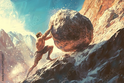 Sisyphus and the Eternal Boulder, Greek Mythology, Generative AI