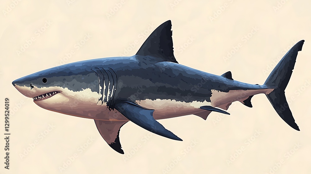 Naklejka premium Great White Shark, Isolated, Digital Art