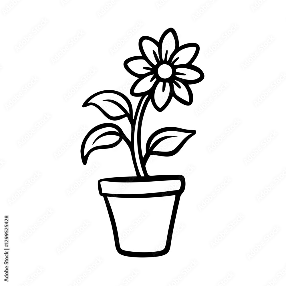 Obraz premium Flower pot icon with blooming flower, nature growth concept