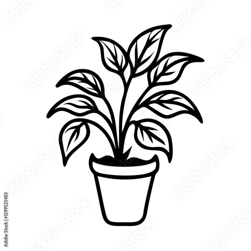 Indoor plant icon growing in pot, home decoration concept