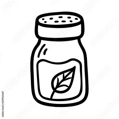 Spice jar icon with leaf, culinary decoration concept