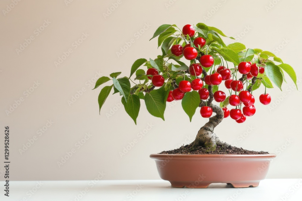 bonsai tree with red cherries in a pot bonsai tree with red cherries in a pot