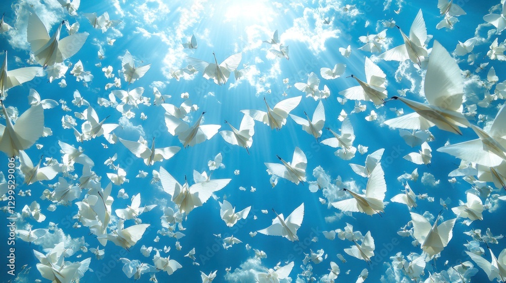 Paper Swans Soar Skyward, Sunlit Clouds Paper Swans Soar Skyward, Sunlit Clouds