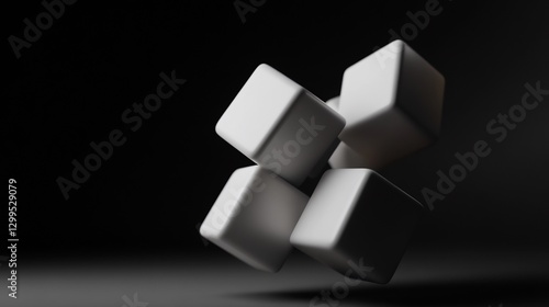 Wallpaper Mural Abstract Composition: Interlocking White Cubes in Dark Space Torontodigital.ca
