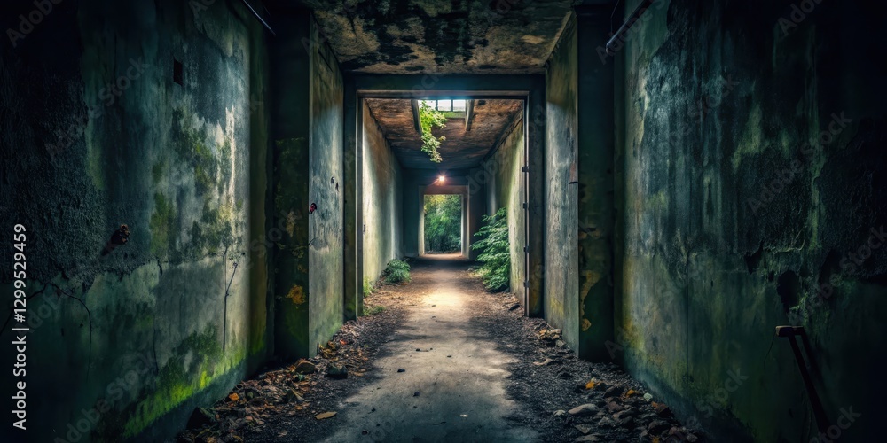 Obraz premium Dark Corridor Leading to Mysterious Abandoned Entrance, secluded area