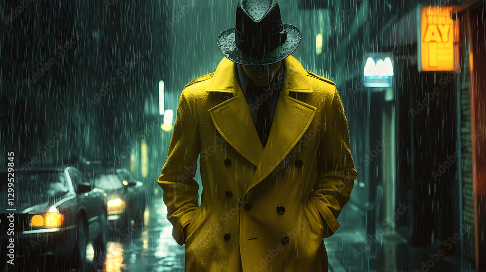 Full-body shot of a hardboiled detective from the comic book
Full-body shot of a hardboiled detective from the comic book