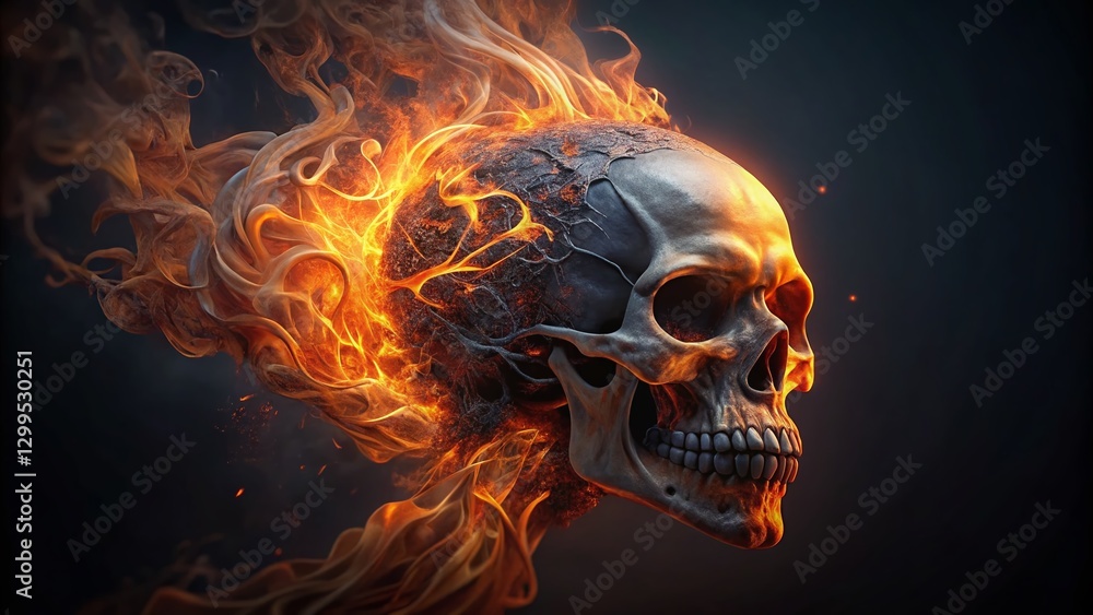 Fiery Skull: Left-Aligned Stock Photo with Copy Space for Design Fiery Skull: Left-Aligned Stock Photo with Copy Space for Design