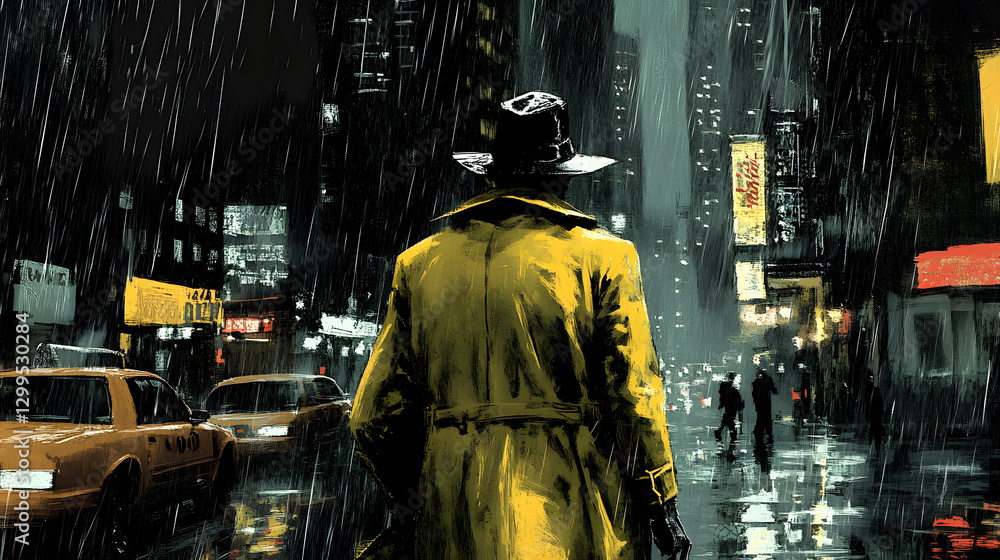 Full-body shot of a hardboiled detective from the comic book
Full-body shot of a hardboiled detective from the comic book