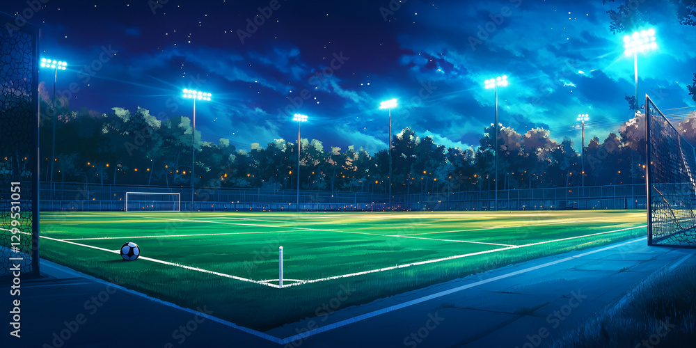 Floodlit Football Field with Action-Packed Vibes Under Stadium Lights Floodlit Football Field with Action-Packed Vibes Under Stadium Lights